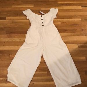 Off the should American Eagle white jumpsuit